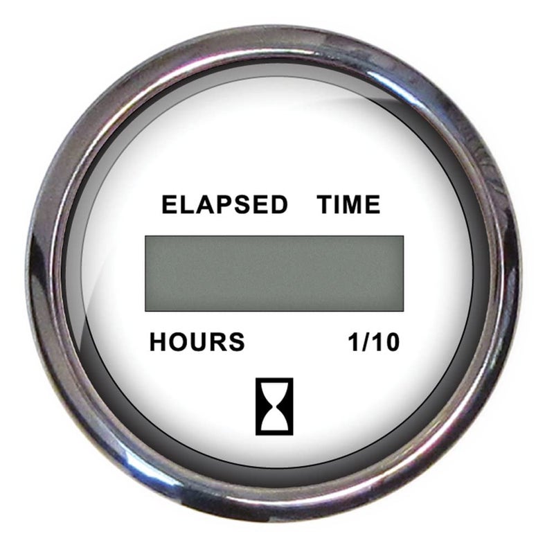 Faria 13815 Chesapeake Stainless Steel Digital Hourmeter (12-32 VDC) - 2", White, Black
